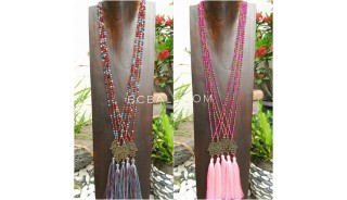 hamsa hand pendant tassels necklace crystal bead 2color shown